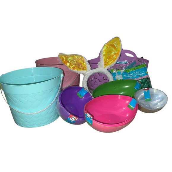 Easter Egg Hunt Kit W/ Baskets Plastic Eggs Bunny Ears & Green Easter Grass Fun - Picture 4 of 8